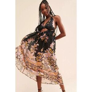 Anthropologie Maxi Dress Cutout Flowy Boho Metallic Whimsy Size S